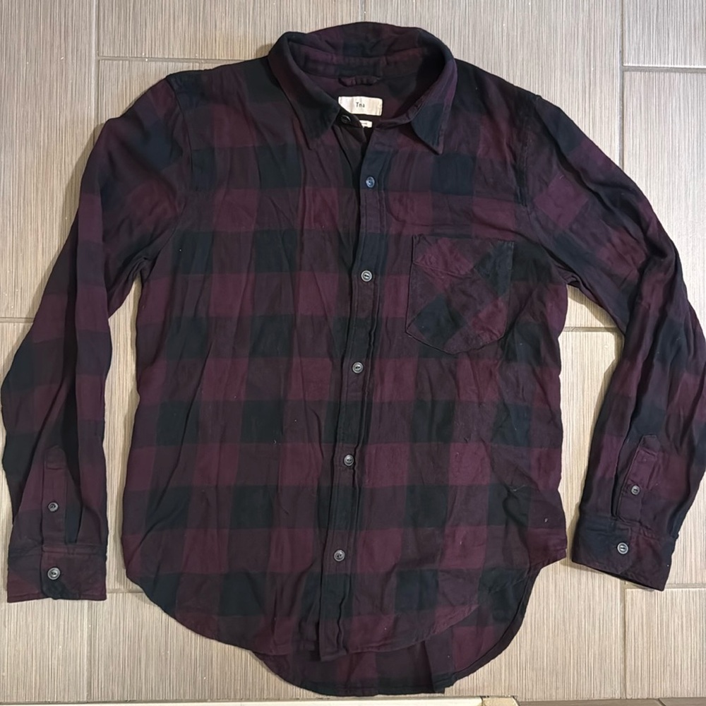 TNA Aritzia Brand Maroon & Black Flannel Button Down